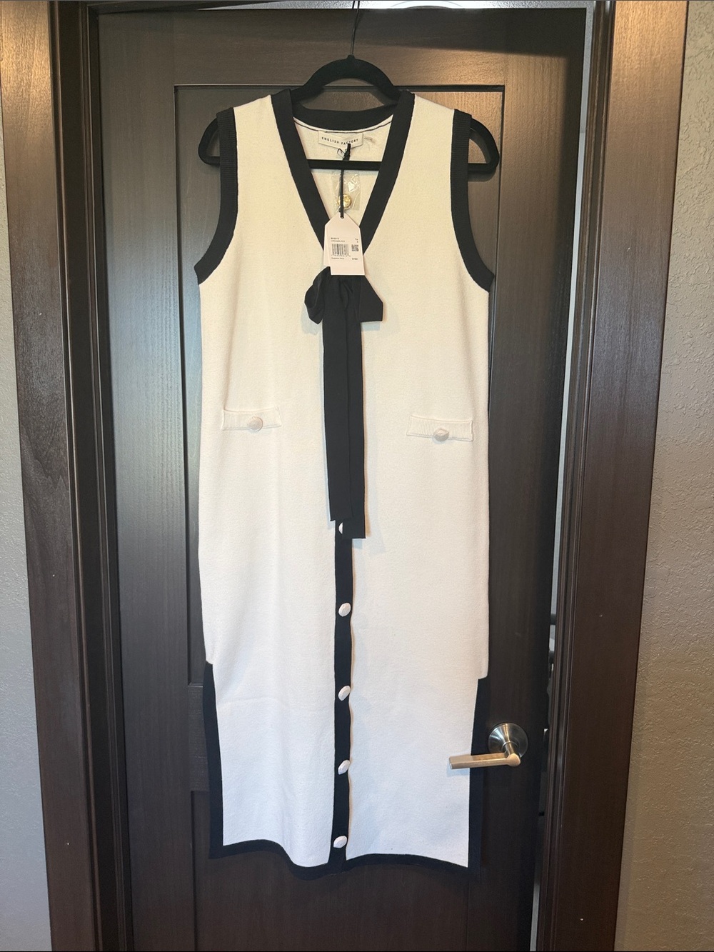 NWT English Factory Cream & Black Contrast Knit Midi Dress | Size Small